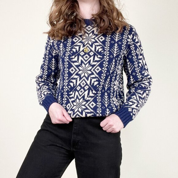 Vintage 100% Wool Fair Isle Sweater Winter Christmas Knit Scandinavian Fisherman - Picture 2 of 5